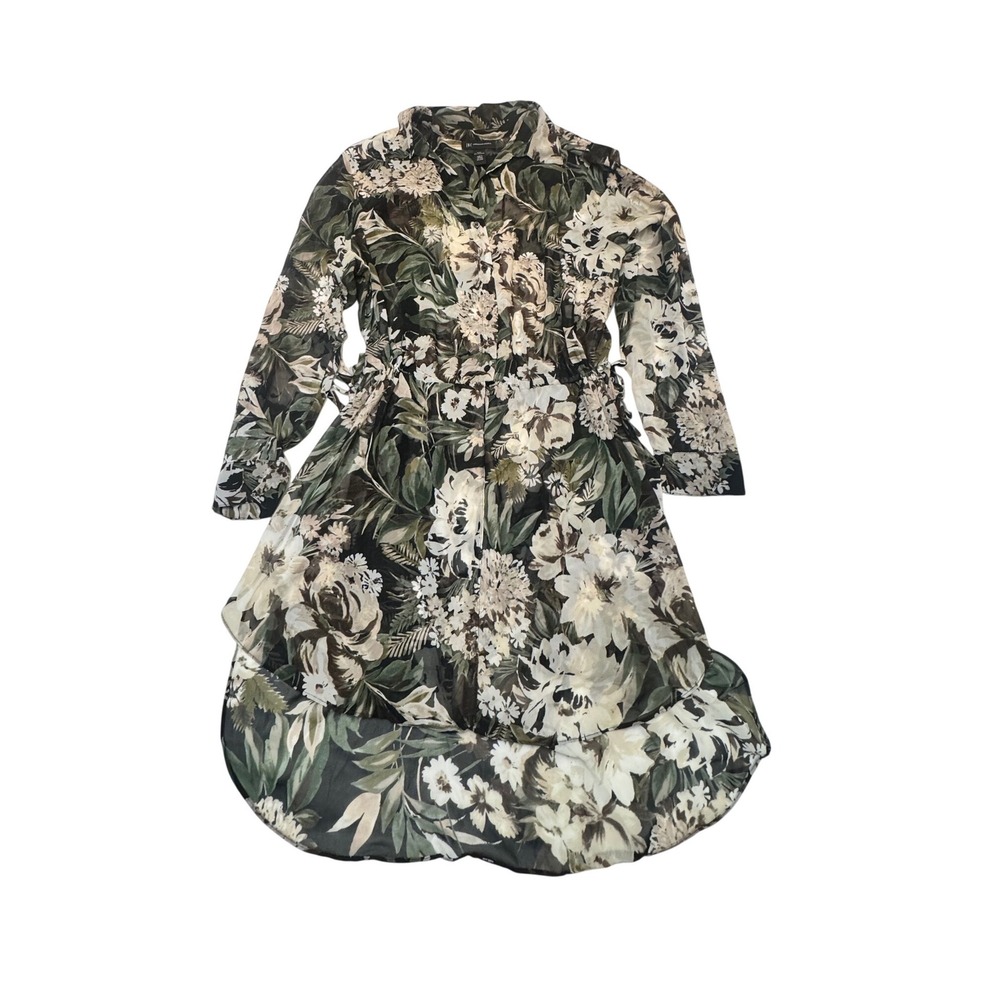 INC International Concepts Floral Leaves Shirt Dress Green XXL Boho Vacation